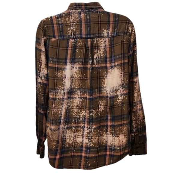 Express Boyfriend Flannel Button Up Gold Metallic - Picture 4 of 7